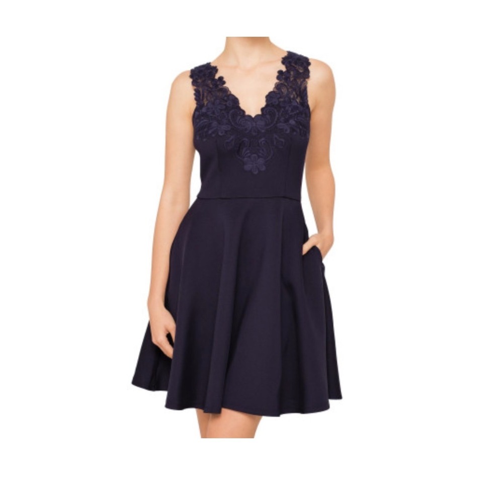 Ted Baker London Taliia Navy Blue Lace Trim Fit and Flare Dress Size 4 US 10